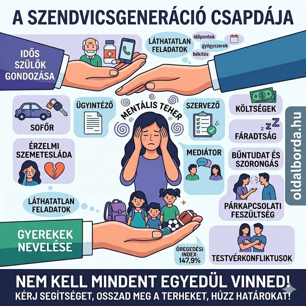 A szendvicsgeneráció csapdája: amikor egyszerre vagy gyerek, szülő, sofőr, ügyintéző és érzelmi szemetesláda